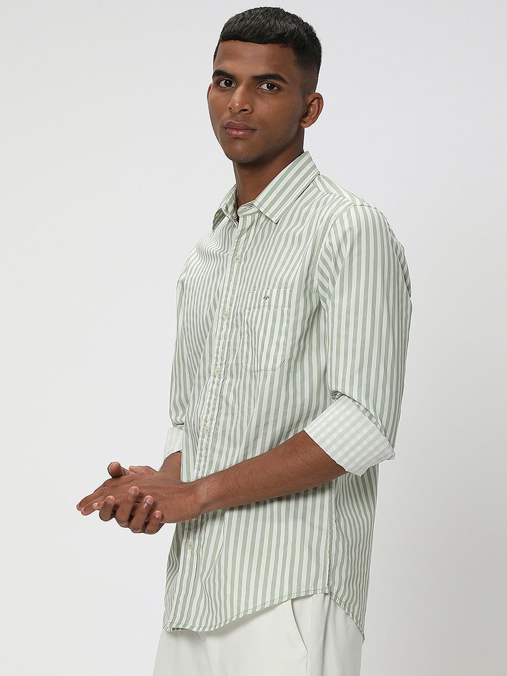 Light Olive & White Candy Stripe Shirt