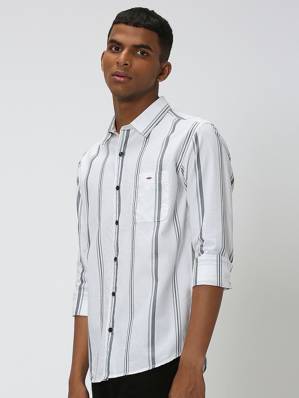 White & Grey Awning Stripe Shirt