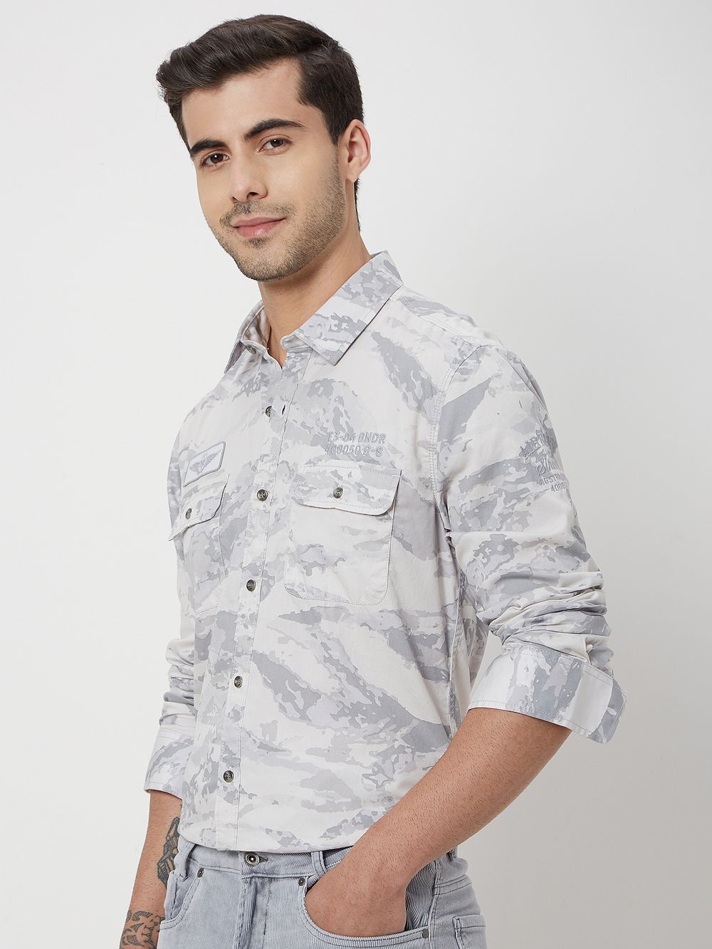 Light Grey & White Camo Print Shirt