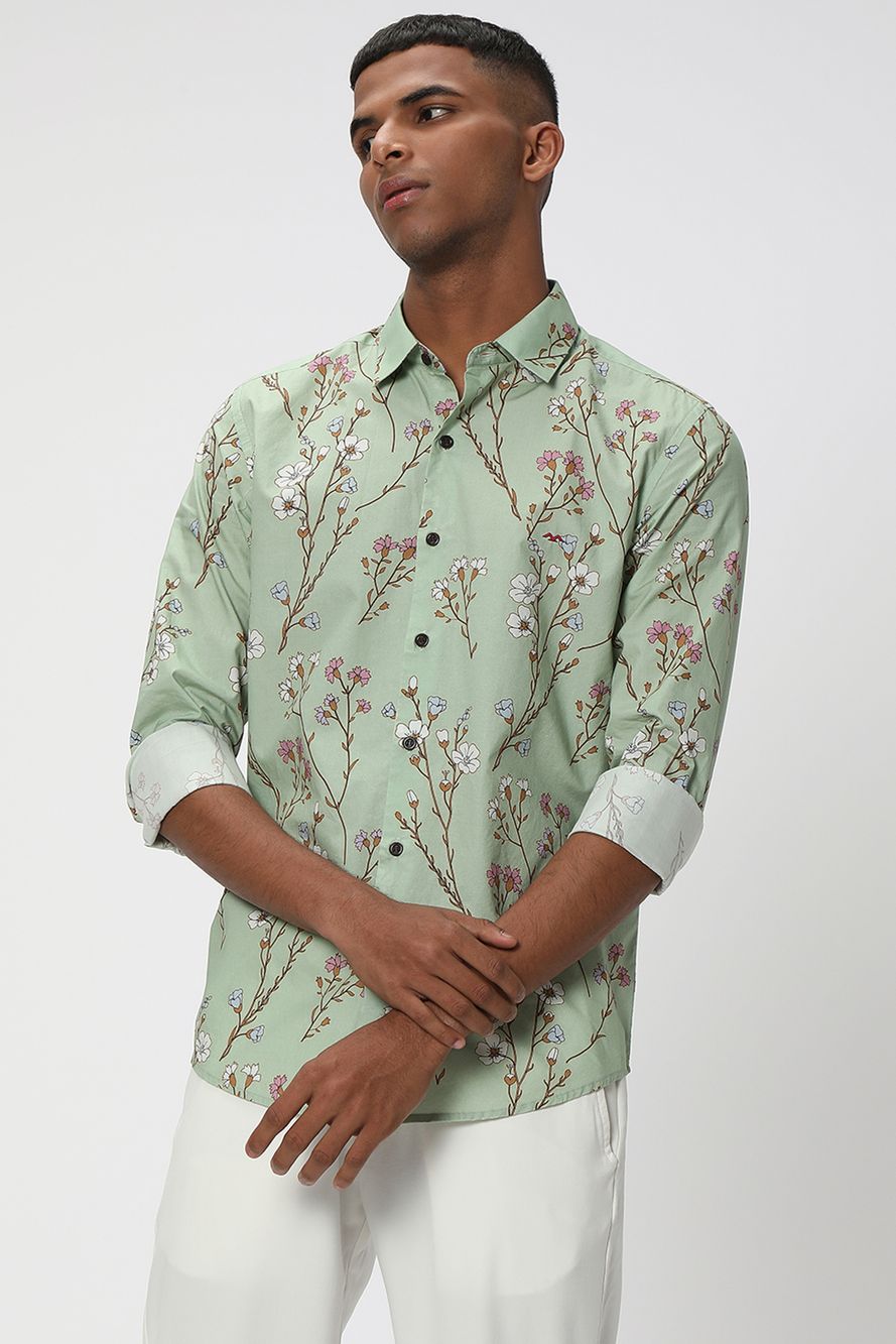 Light Green & White Digital Print Shirt