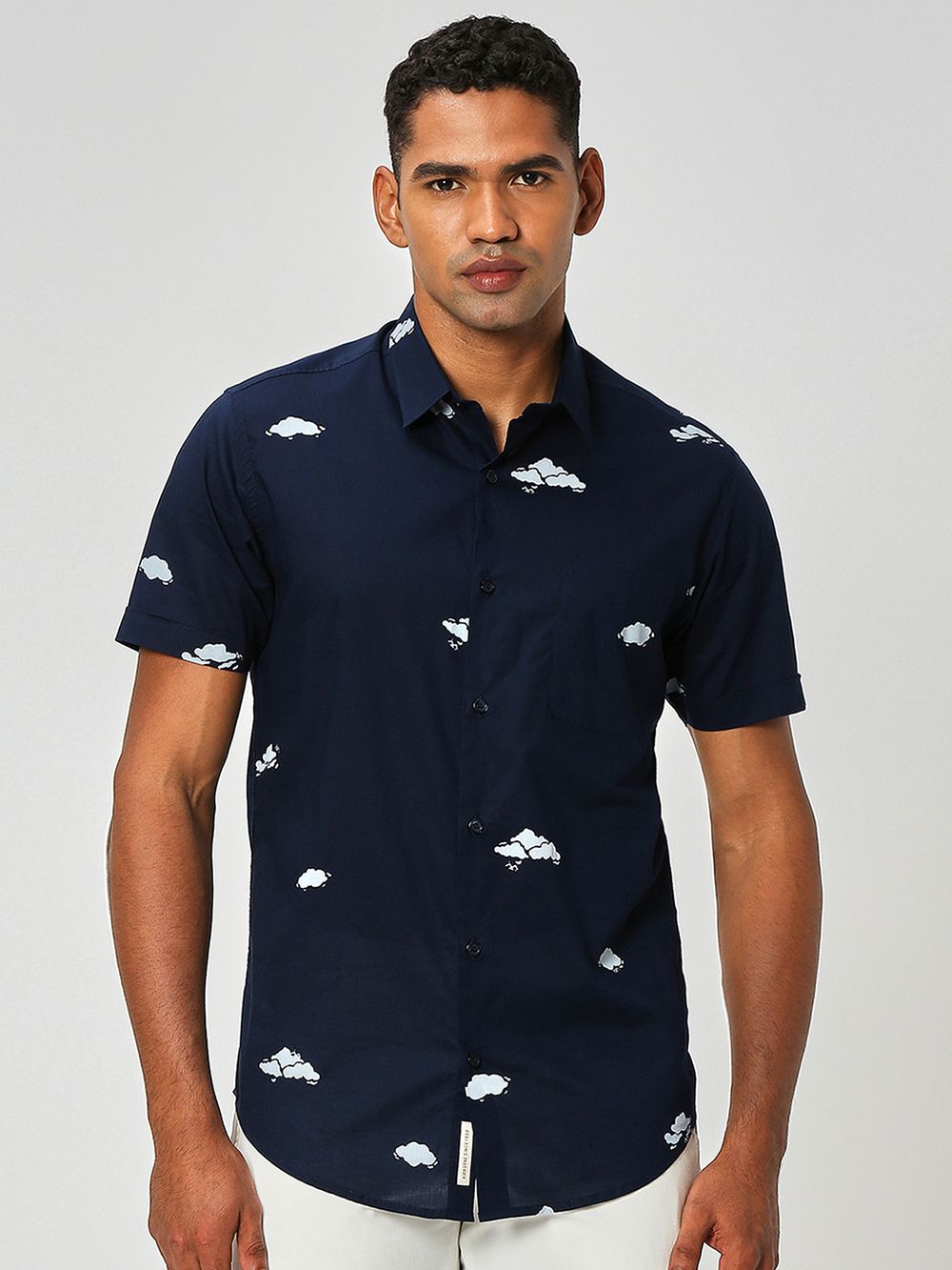Navy Logo Print Lightweight Shirt