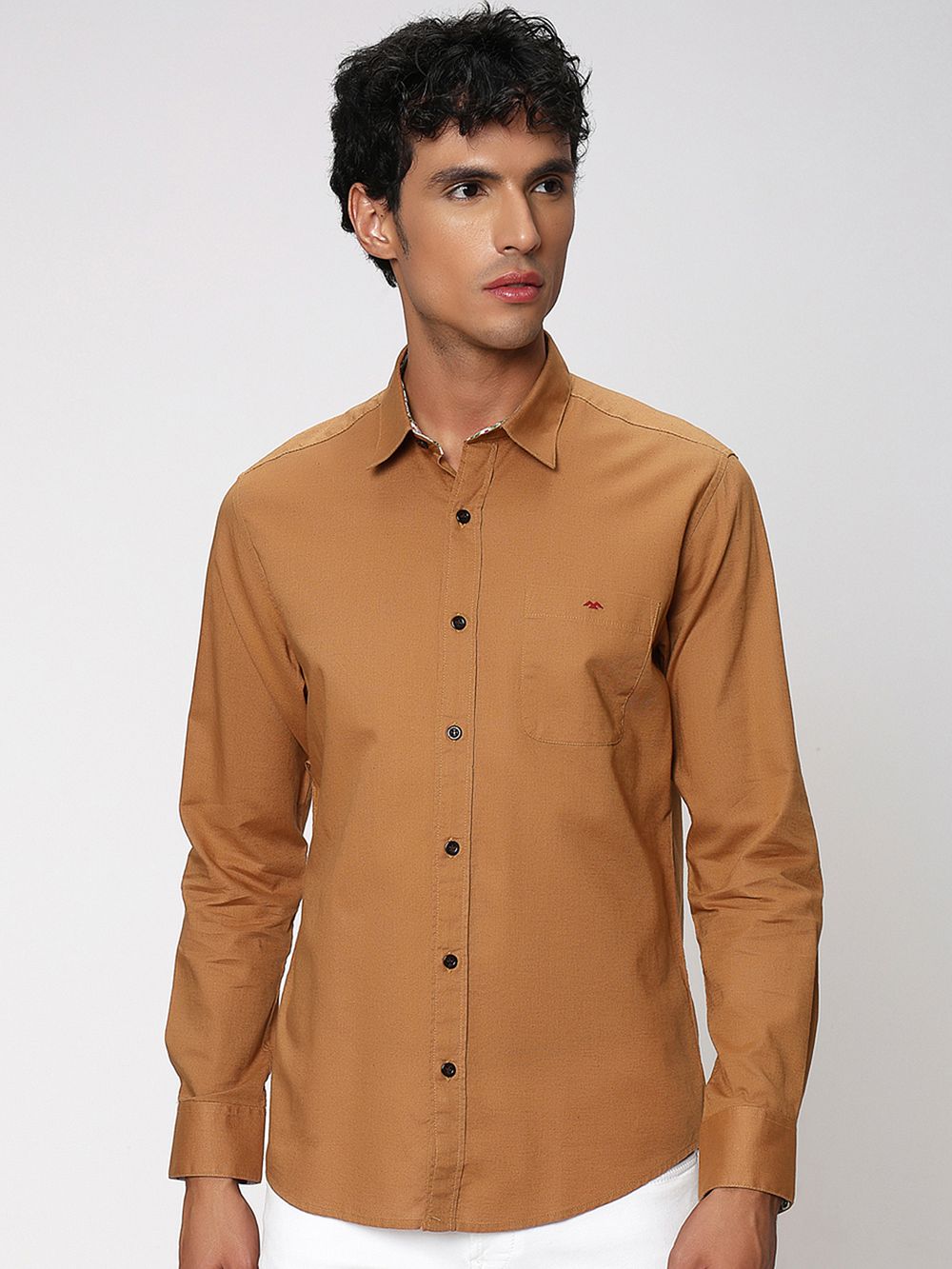 Khaki Cotton Linen Plain Shirt 