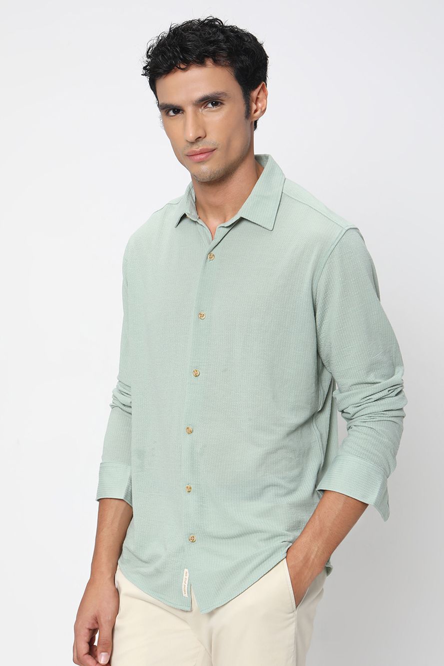 Light Green Textured Plain Shirt