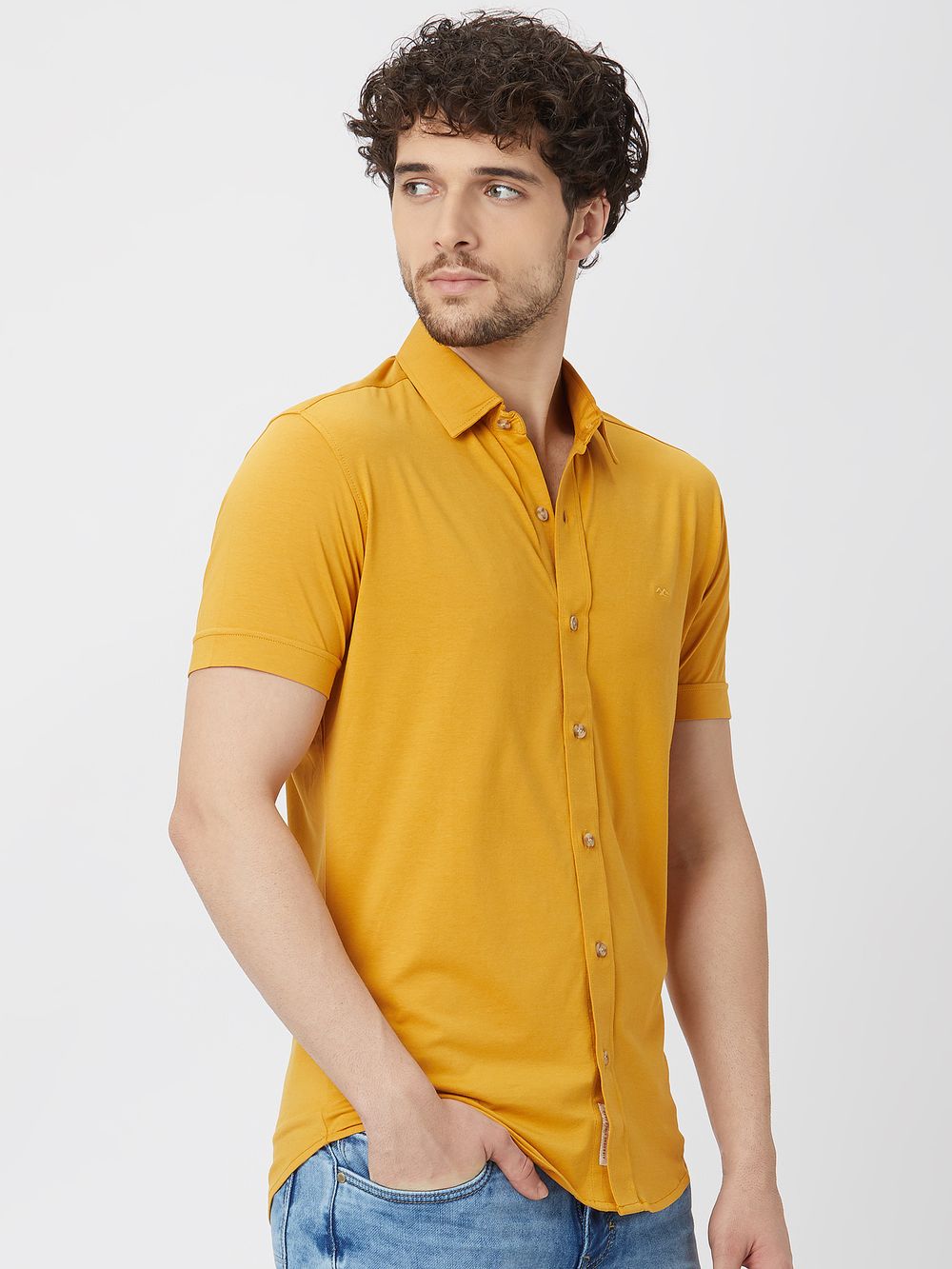 Mustard Stretch Plain Shirt