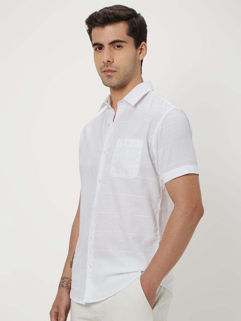 White Textured Plain Dobby Shirt