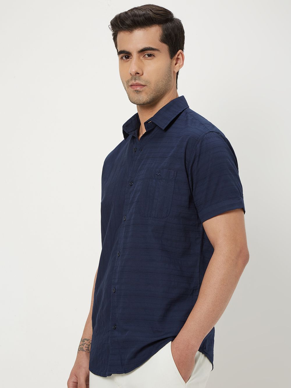 Navy Textured Plain Dobby Shirt 