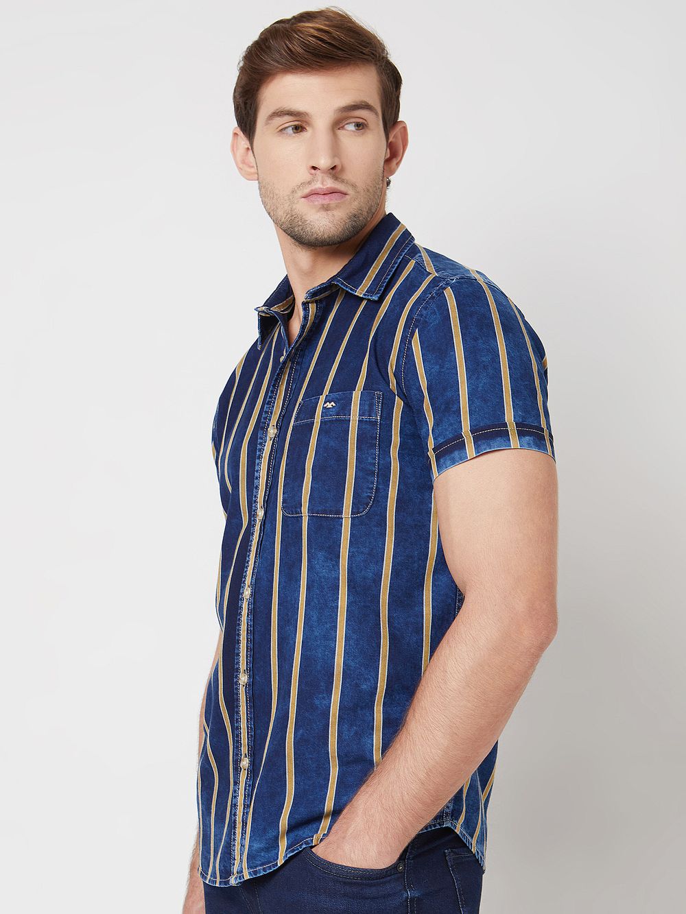 Indigo Blue Denim Stripe Slim Fit Casual Shirt