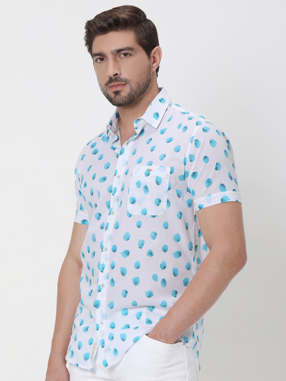 Turquoise Resort Print Slim Fit Casual Shirt