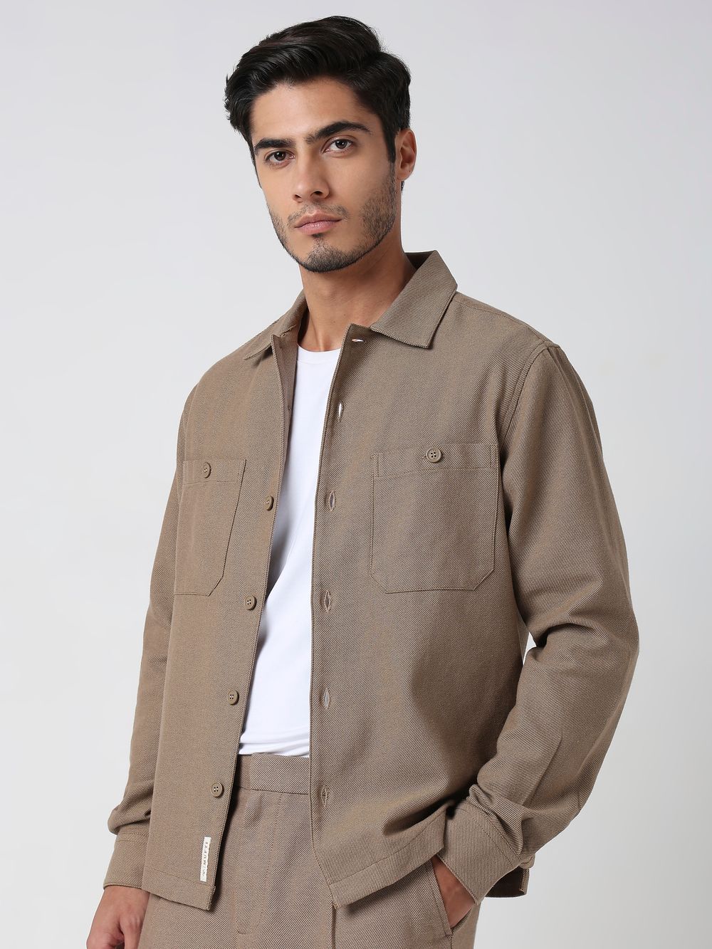 Khaki Twill Oversized Fit Casual Shirt