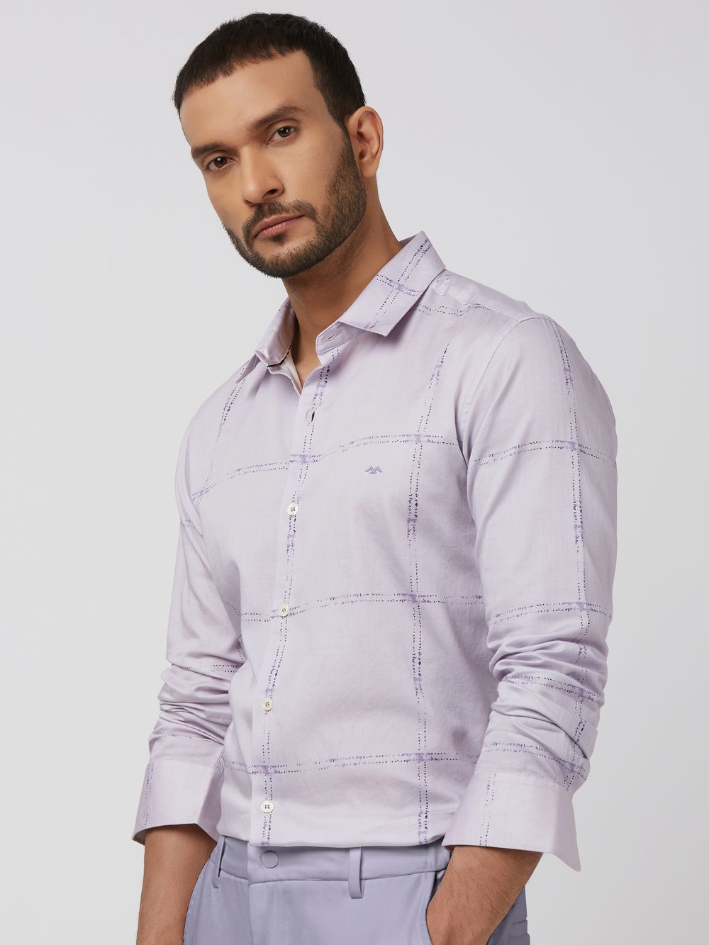 Lilac Large Check Slim Fit Casual Shirt