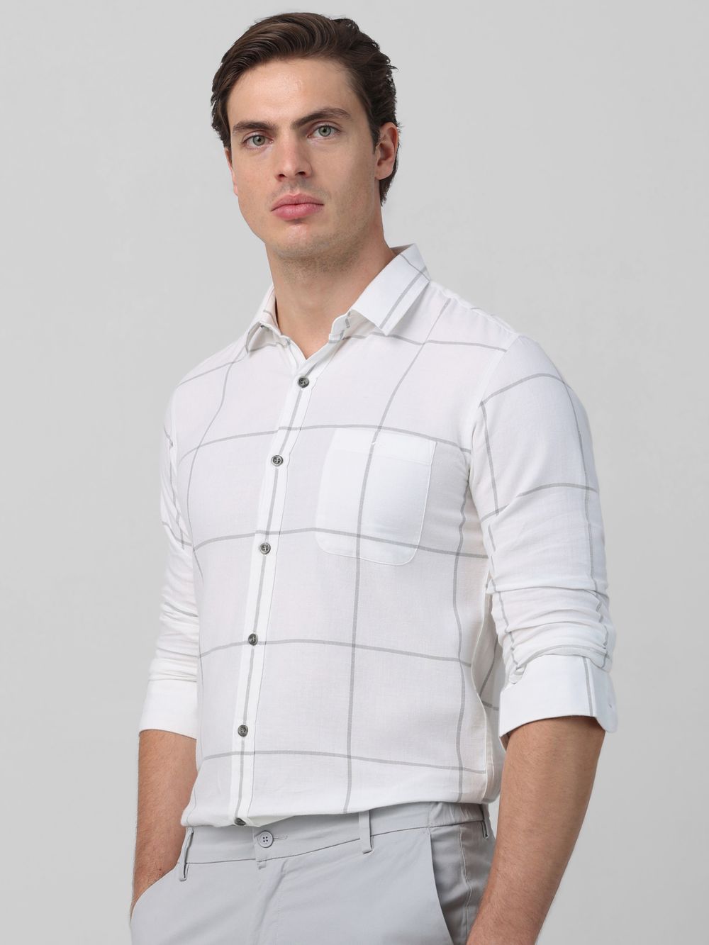 White Flannel Check Slim Fit Casual Shirt