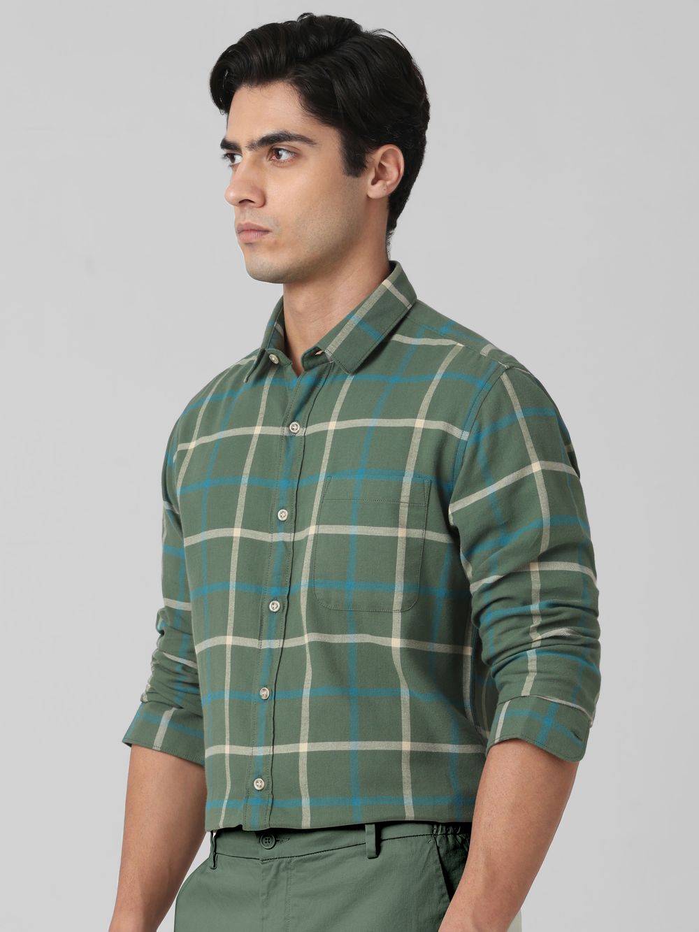 Green Flannel Check Slim Fit Casual Shirt