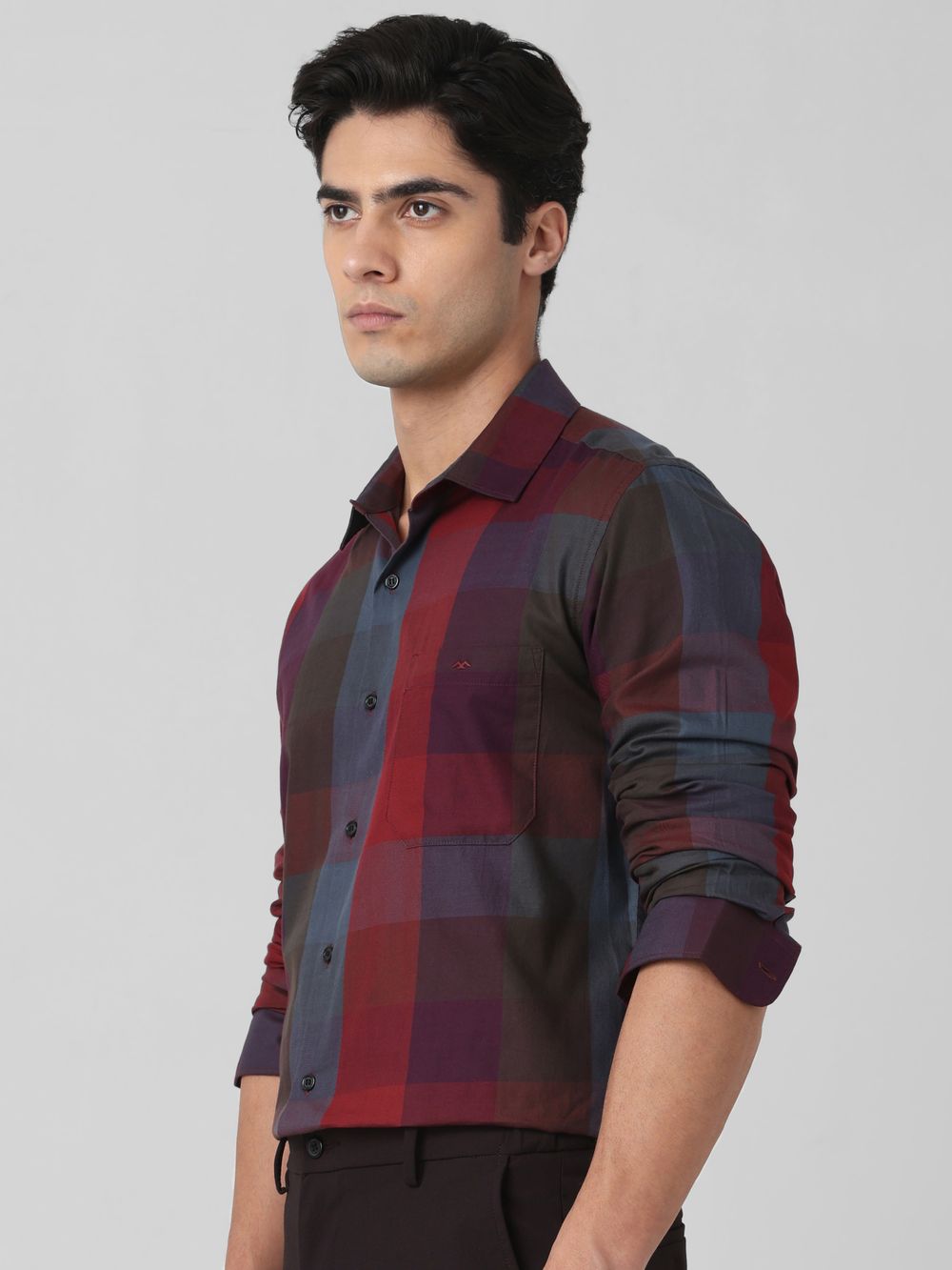 Maroon Large Check Slim Fit Casual Shirt