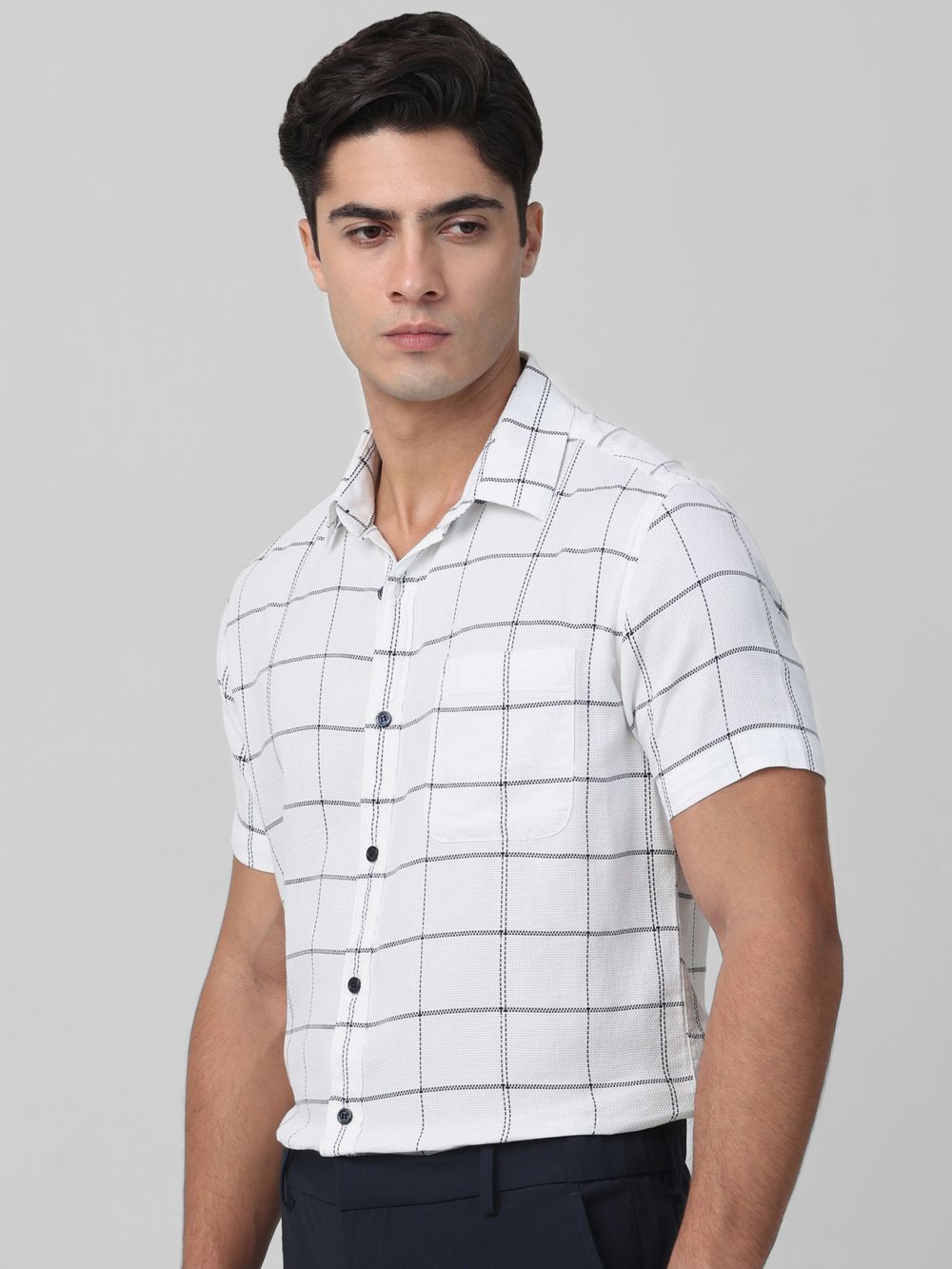 White Windowpane Check Slim Fit Casual Shirt