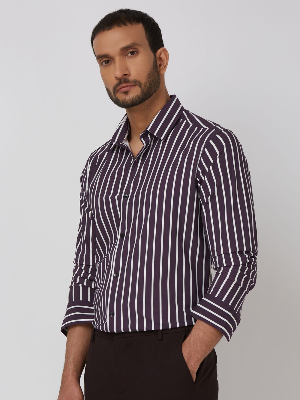 Lilac Bengal Stripe Stretch Slim Fit Casual Shirt