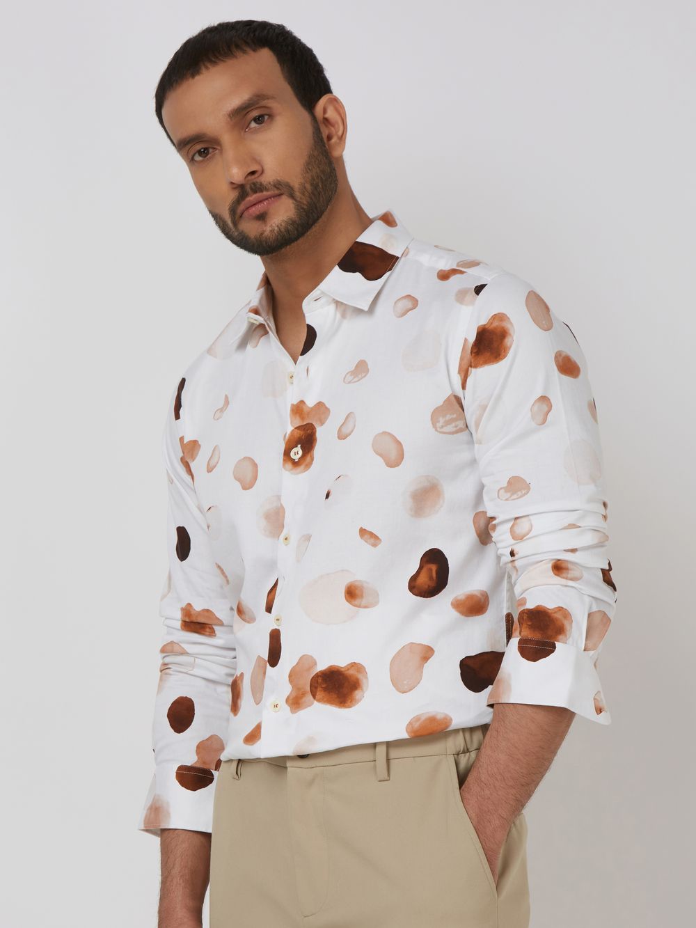 White Digital Print Slim Fit Casual Shirt