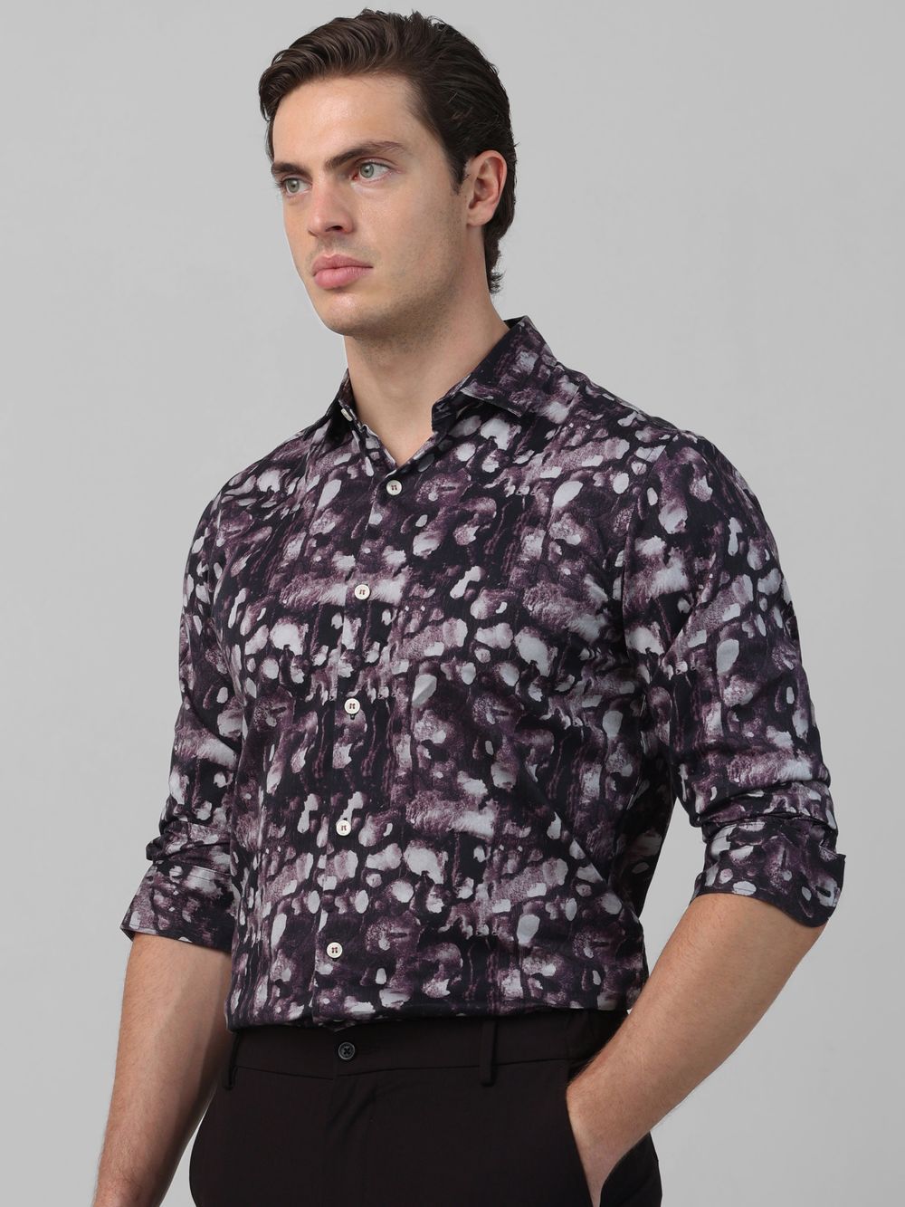 Plum Digital Print Slim Fit Casual Shirt