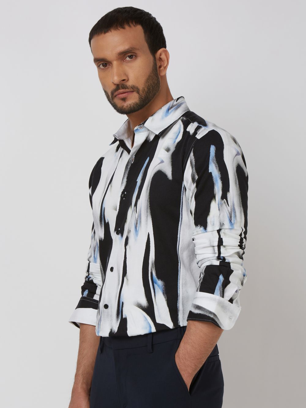 White Digital Print Slim Fit Casual Shirt