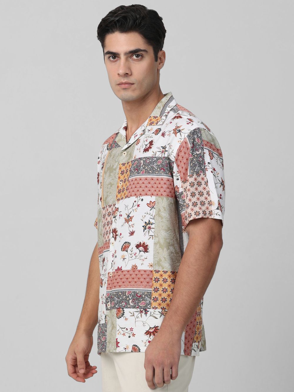 Multicolour Patchwork Print Relaxed Fit Casual Shirt