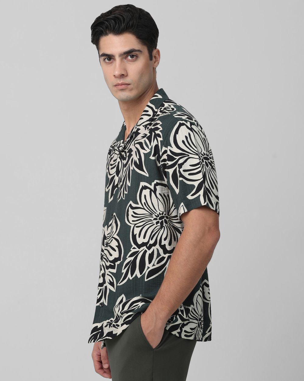 Dark Green Floral Print Relaxed Fit Casual Shirt