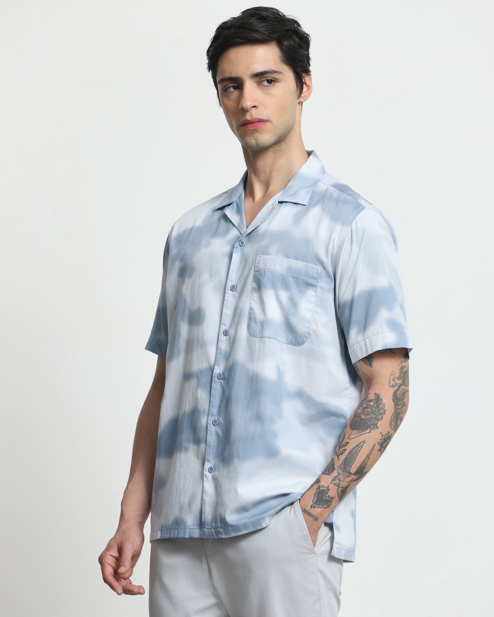 Grey Cloud Print Slim Fit Casual Shirt