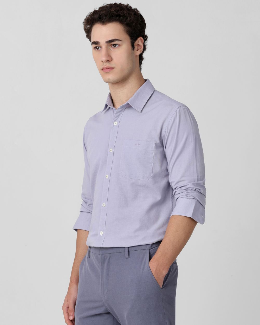 Lilac Cotton Linen Plain Slim Fit Casual Shirt