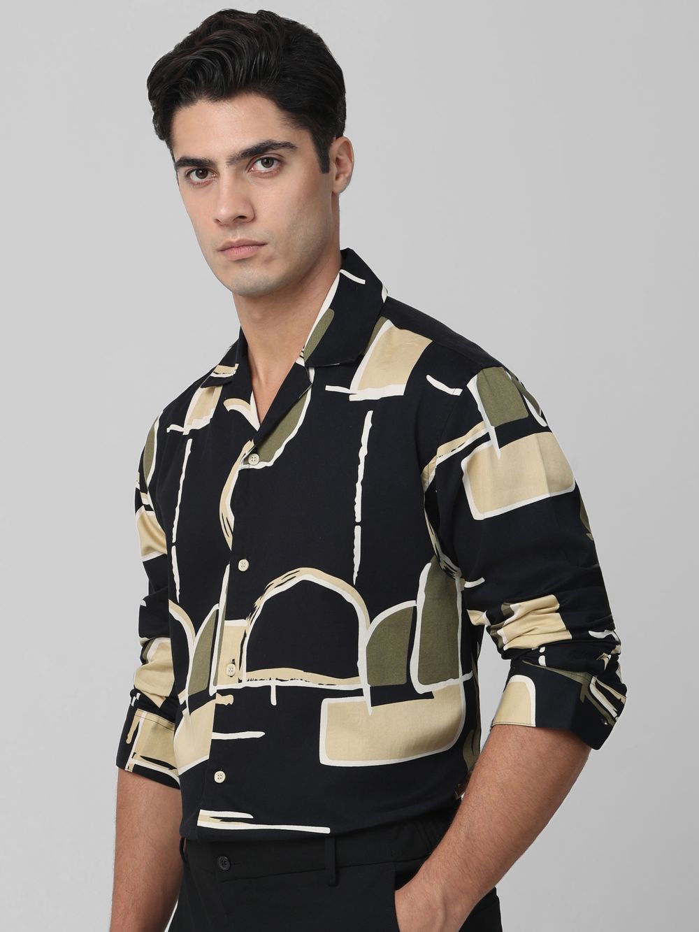 Black Abstract Print Casual Shirt