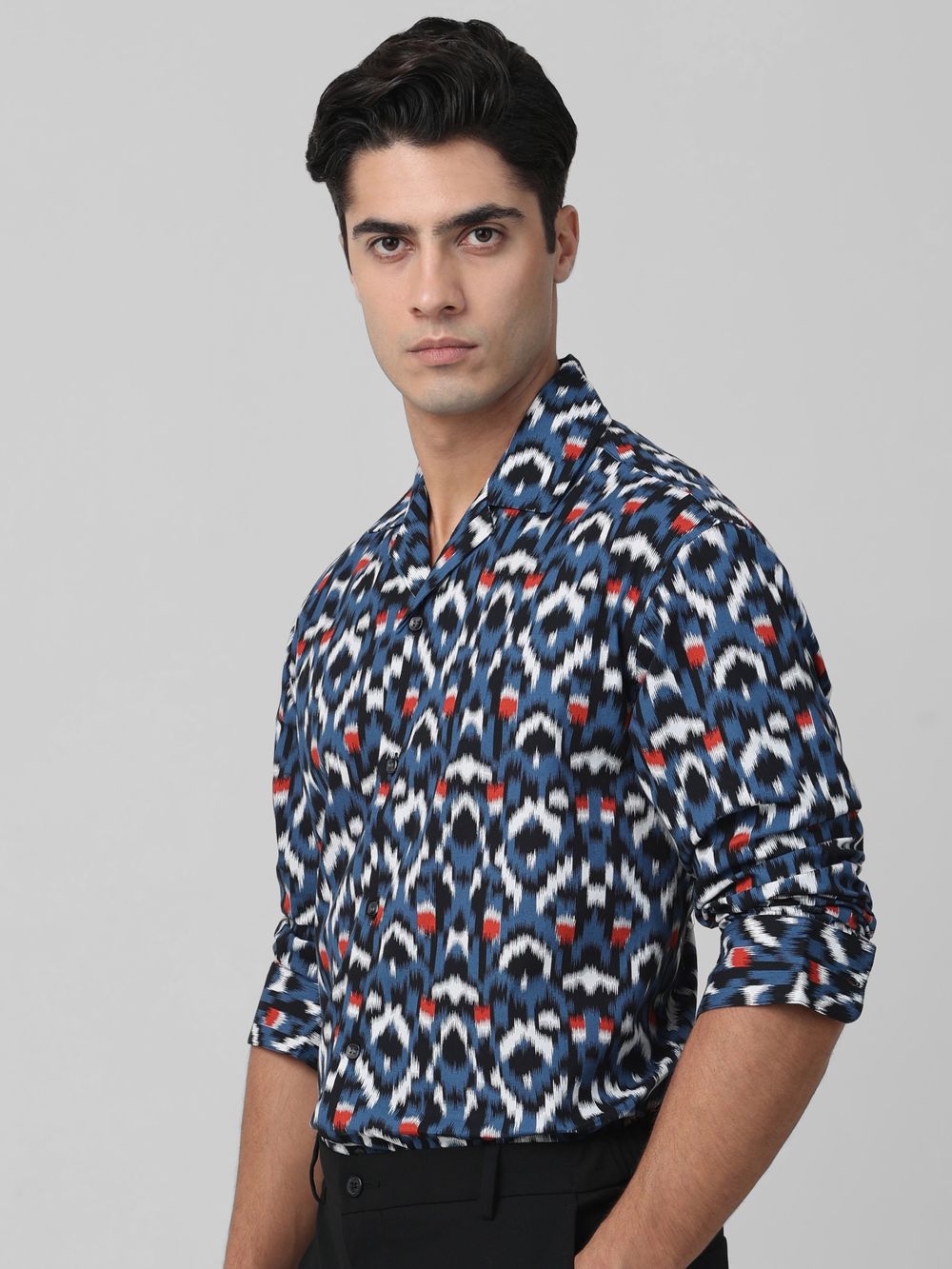 Navy Abstract Print Casual Shirt