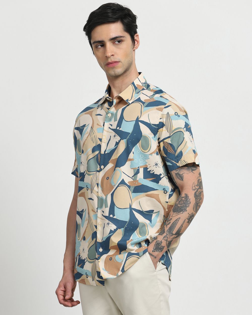 Multi Abstract Print Slim Fit Casual Shirt