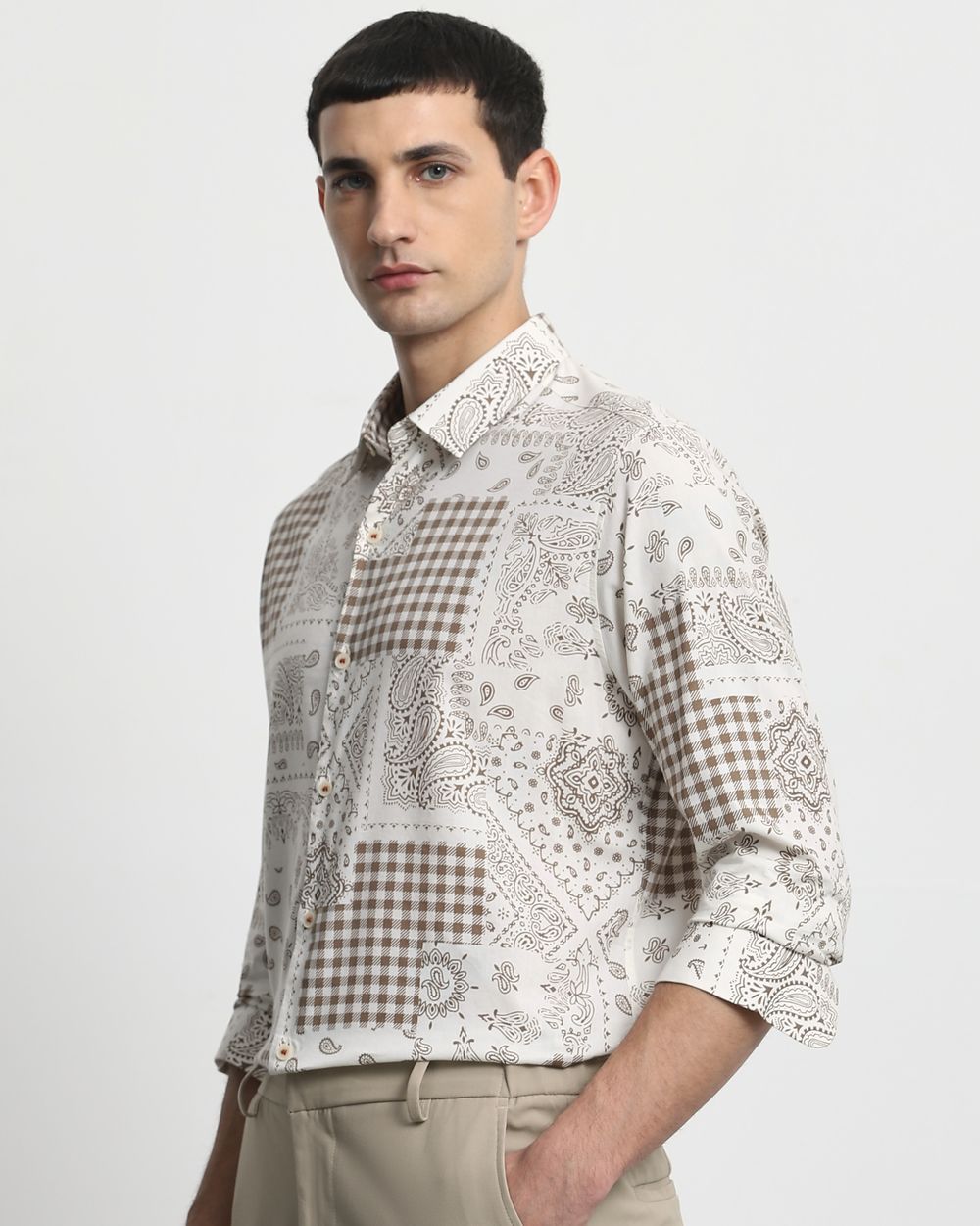 Brown Bandana Print Slim Fit Casual Shirt