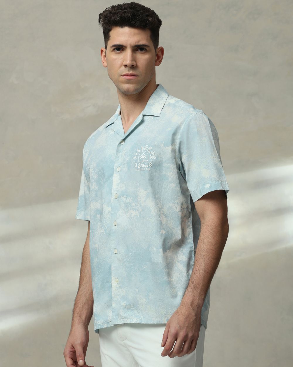 Sage Cloud Print Relaxed Fit Casual Shirt