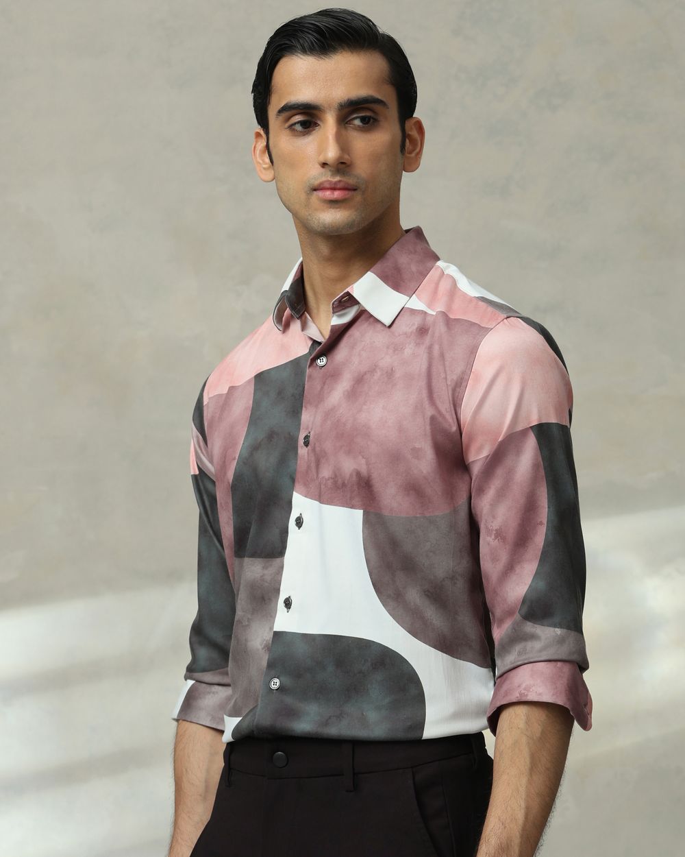 Multicolour Abstract Print Stretch Slim Fit Casual Shirt