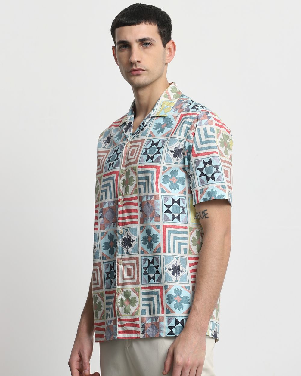 Multi Tile Print Relaxed Fit Casual Shirt