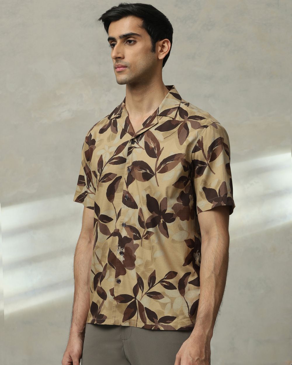 Brown Floral Print Relaxed Fit Casual Shirt
