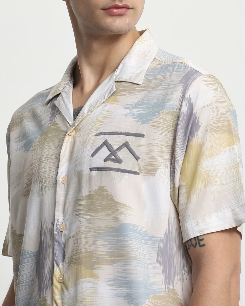 Beige Resort Print Relaxed Fit Casual Shirt