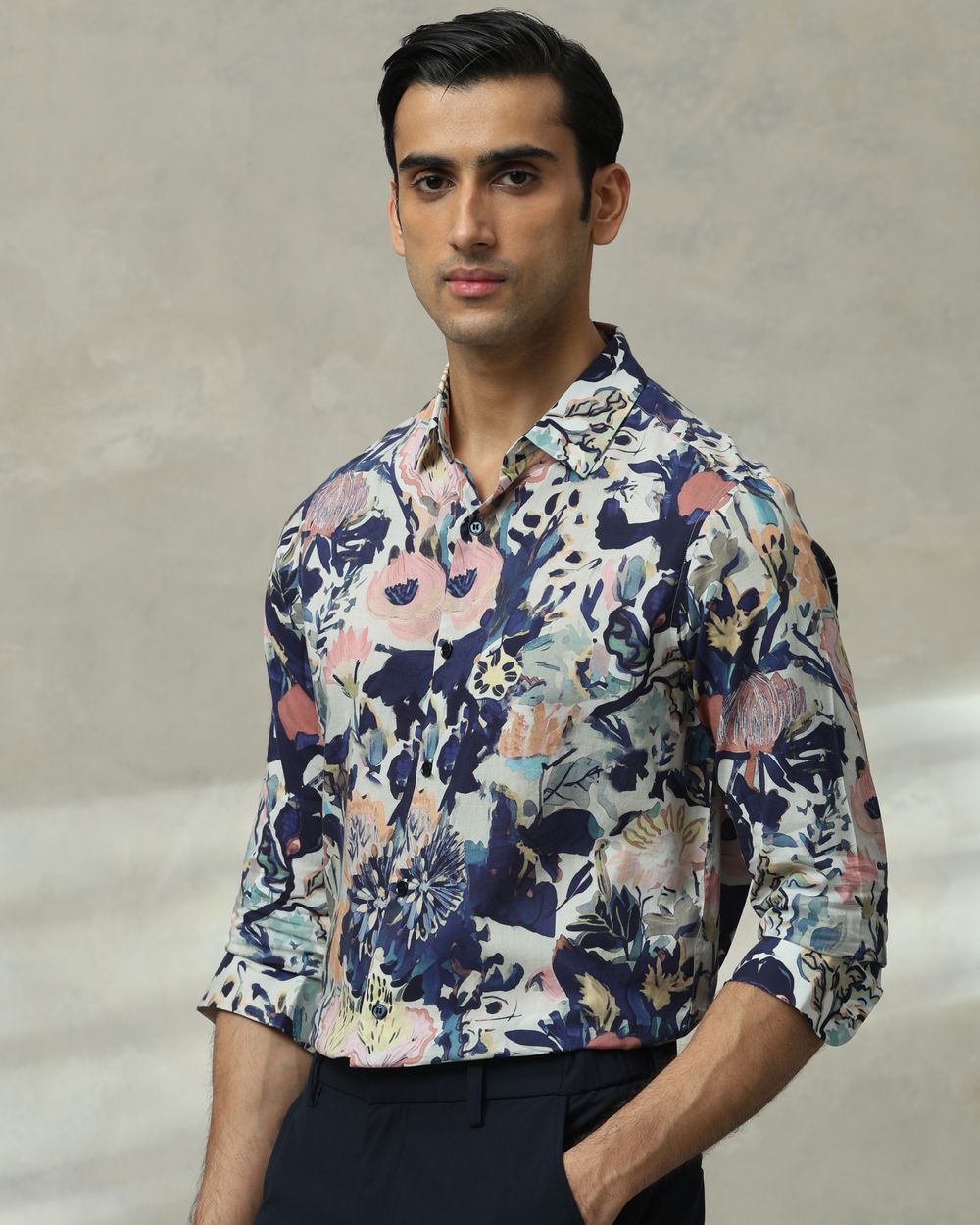 Multicolour Floral Print Slim Fit Casual Shirt
