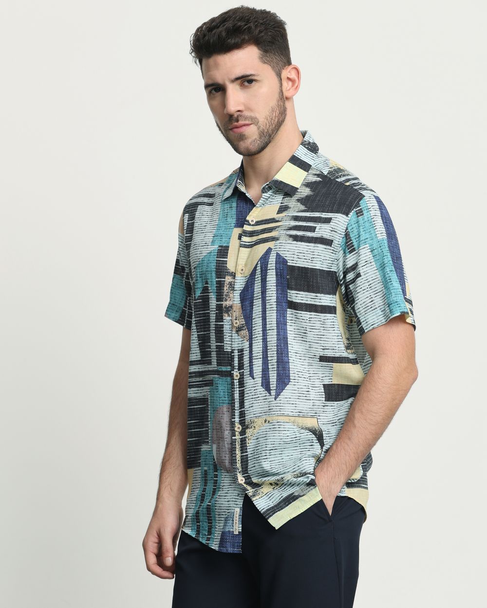Multi Digital Print Slim Fit Casual Shirt