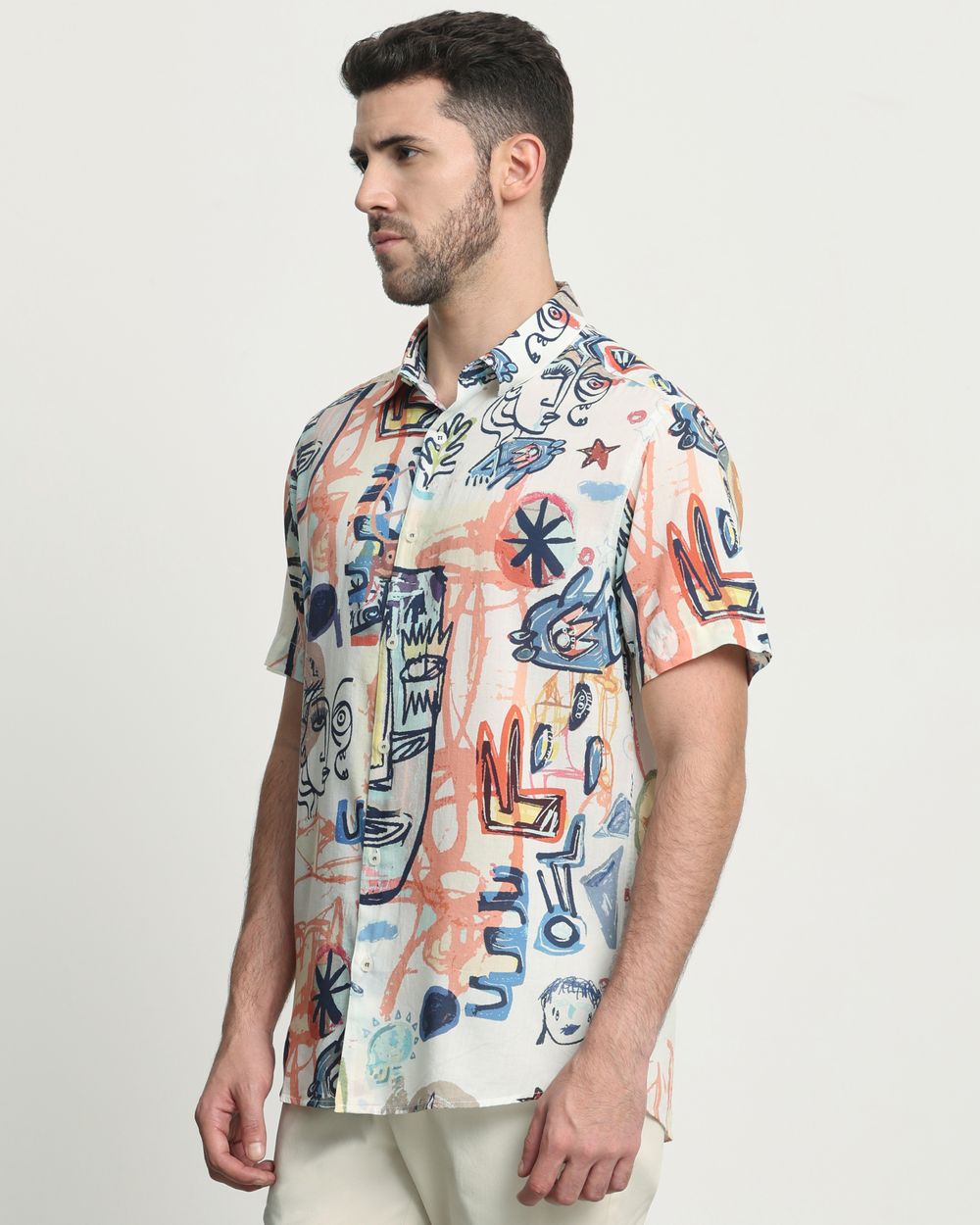 Multi Abstract Print Slim Fit Casual Shirt