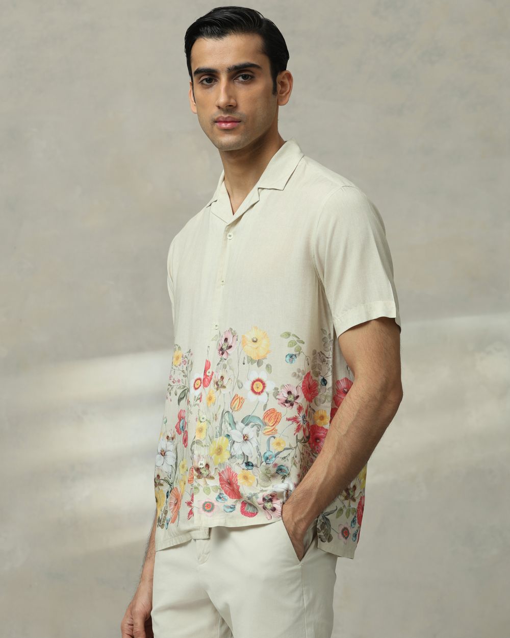 Beige Resort Print Relaxed Fit Casual Shirt