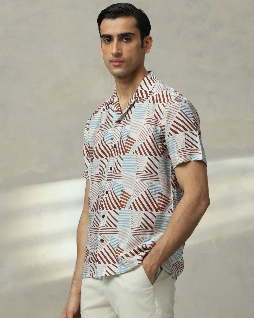 Brown Resort Print Relaxed Fit Casual Shirt