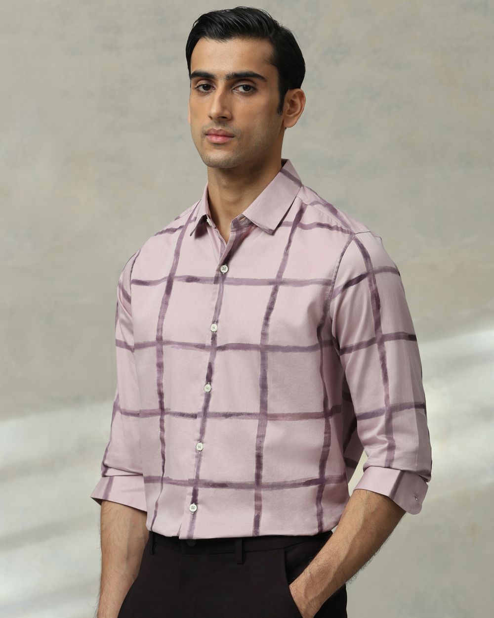 Lilac Large Check Slim Fit Casual Shirt