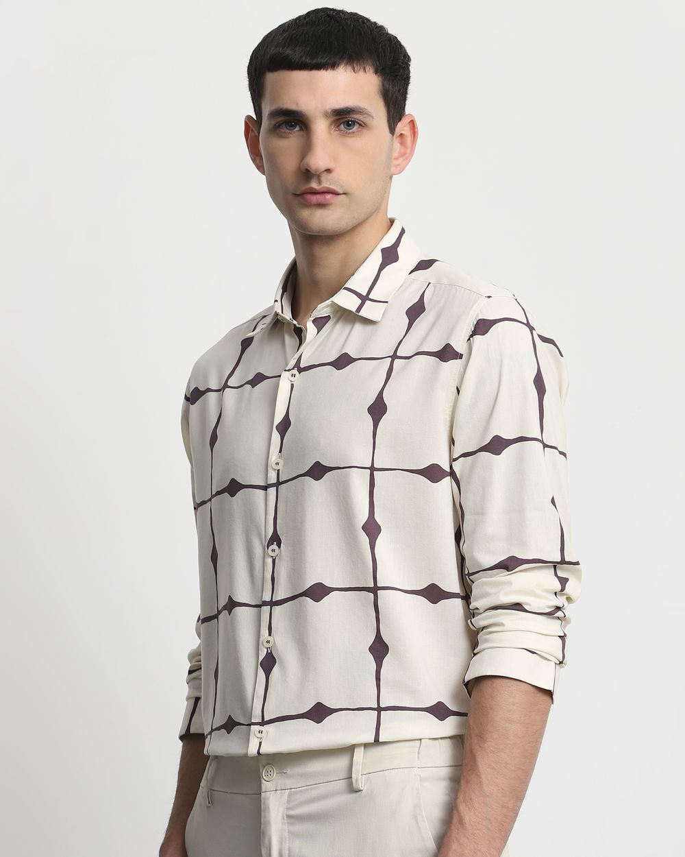 Off White Large Check Slim Fit Casual Shirt