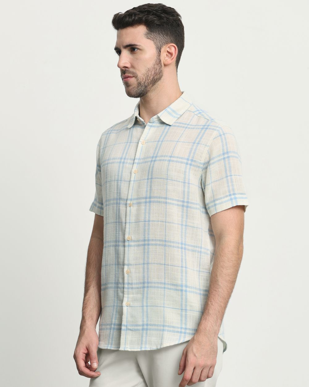 Off White Square Check Slim Fit Casual Shirt