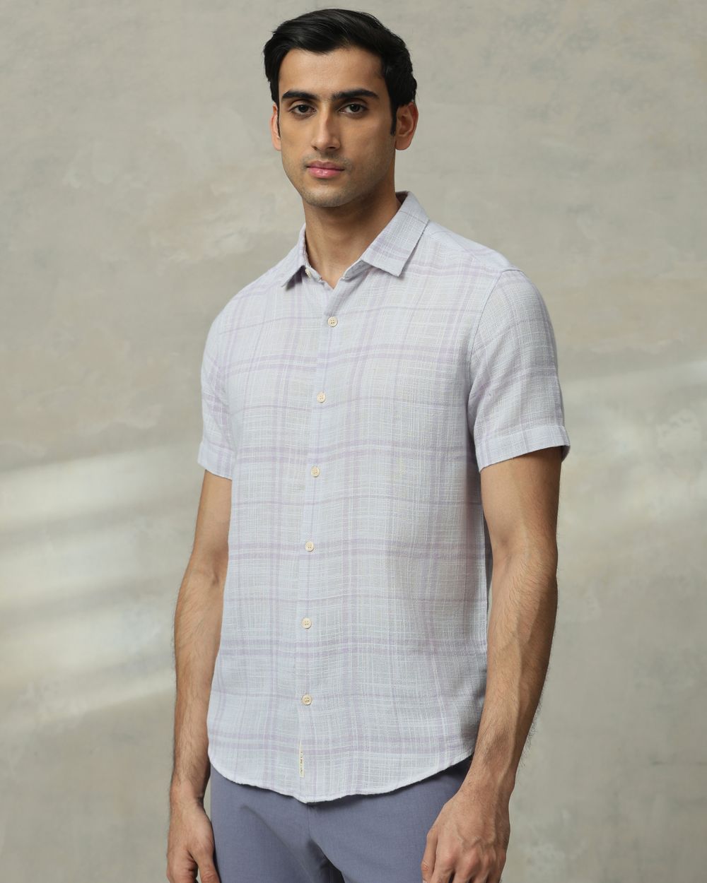 Lilac Square Check Slim Fit Casual Shirt