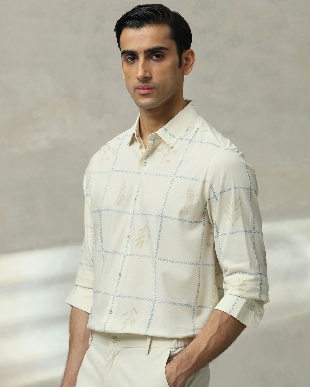 Off White Large Check Slim Fit Casual Shirt
