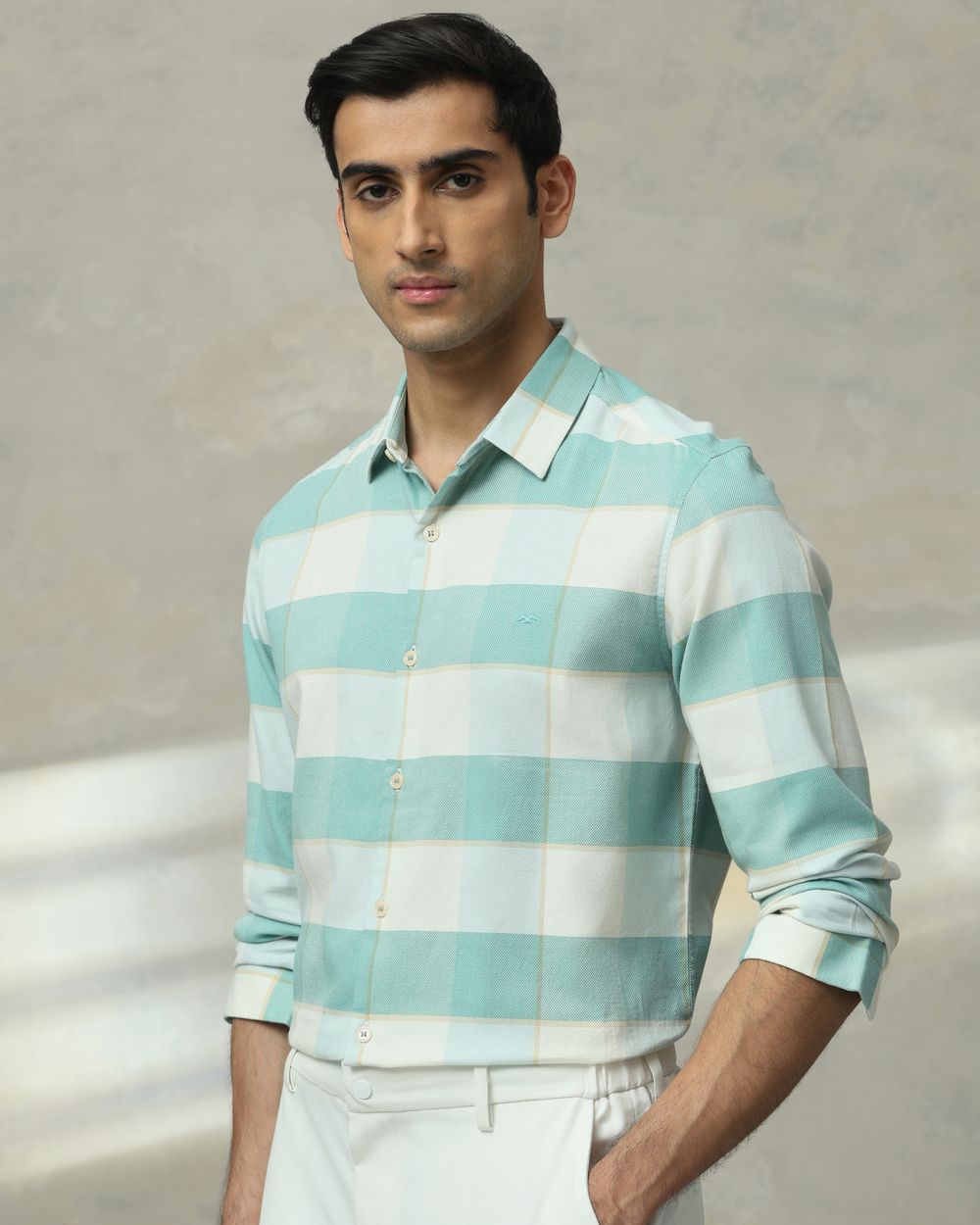 Sage Large Check Slim Fit Casual Shirt