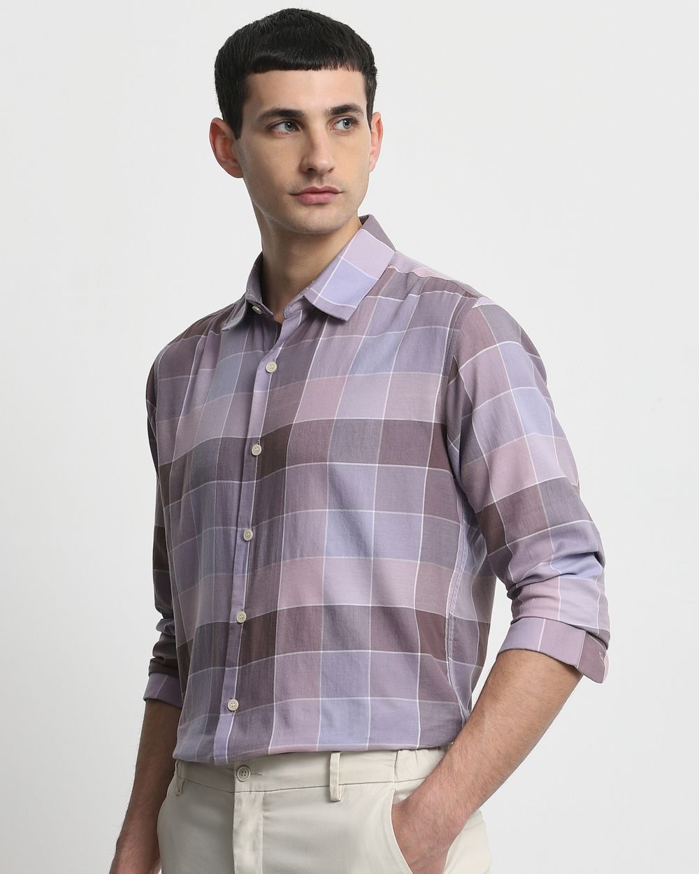 Lilac Large Check Slim Fit Casual Shirt
