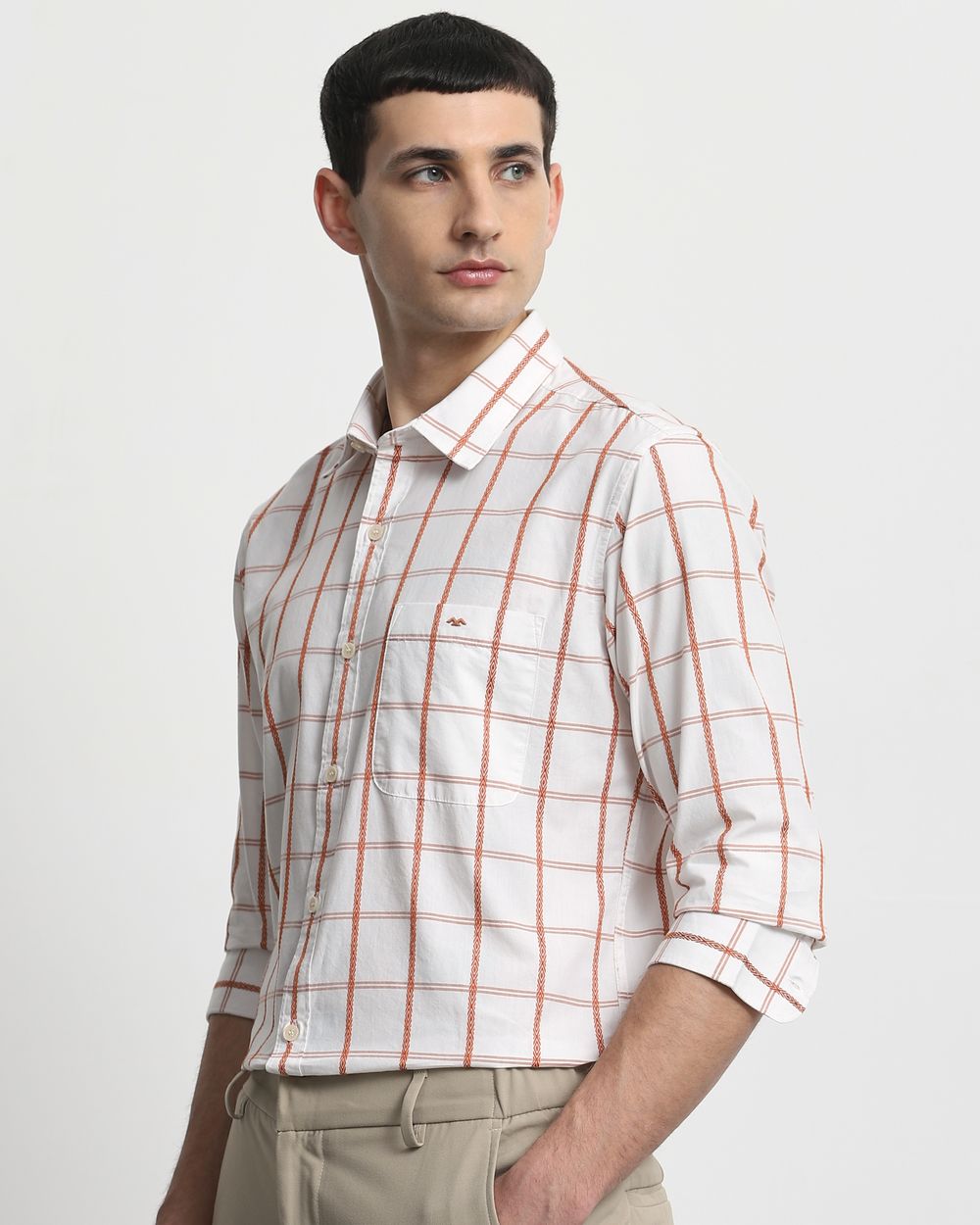 White Square Check Slim Fit Casual Shirt