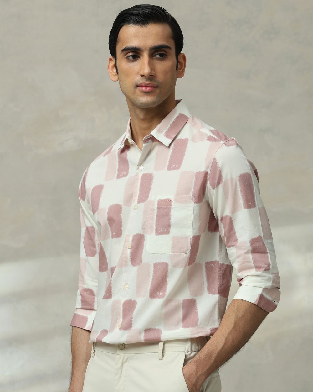 Pink Abstract Print Slim Fit Casual Shirt