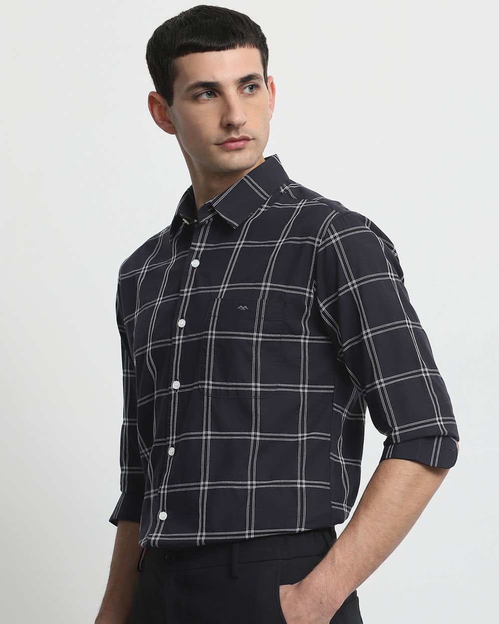 Black Textured Check Slim Fit Casual Shirt